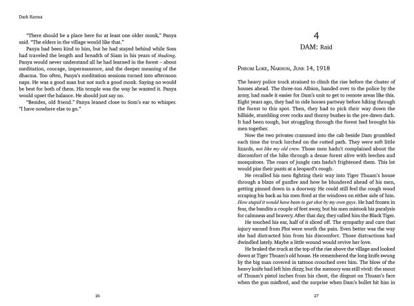 Book cover of Dark Karma: featuring a young woman. Published by River Books.