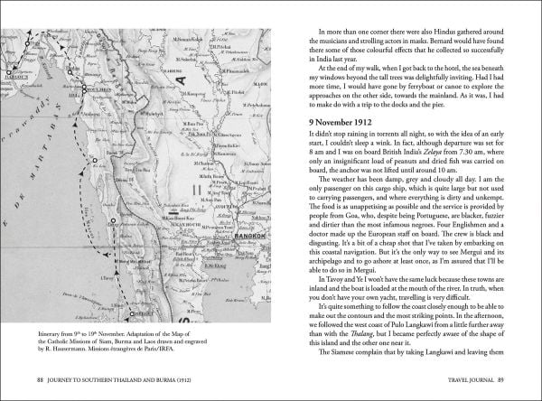 Book cover of Journey to Southern Thailand and Burma (1912), featuring two long-tail boats on river. Published by River Books.