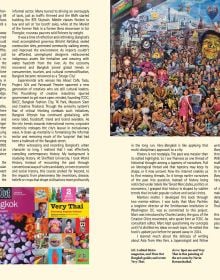 Book cover of Very Bangkok, In the City of the Senses, with sections of brightly coloured travel photography. Published by River Books.