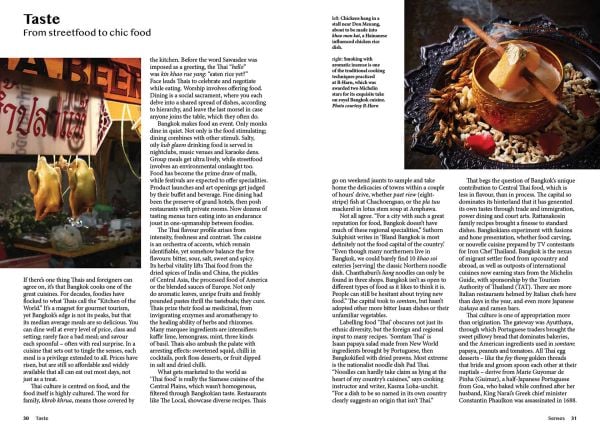 Book cover of Very Bangkok, In the City of the Senses, with sections of brightly coloured travel photography. Published by River Books.