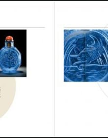 Book cover of The Lotus Pond Collection of Chinese Snuff Bottles, with a carved agate Chinese snuff bottle decorated with a bird perched on a branch. Published by CA Book Publishing.