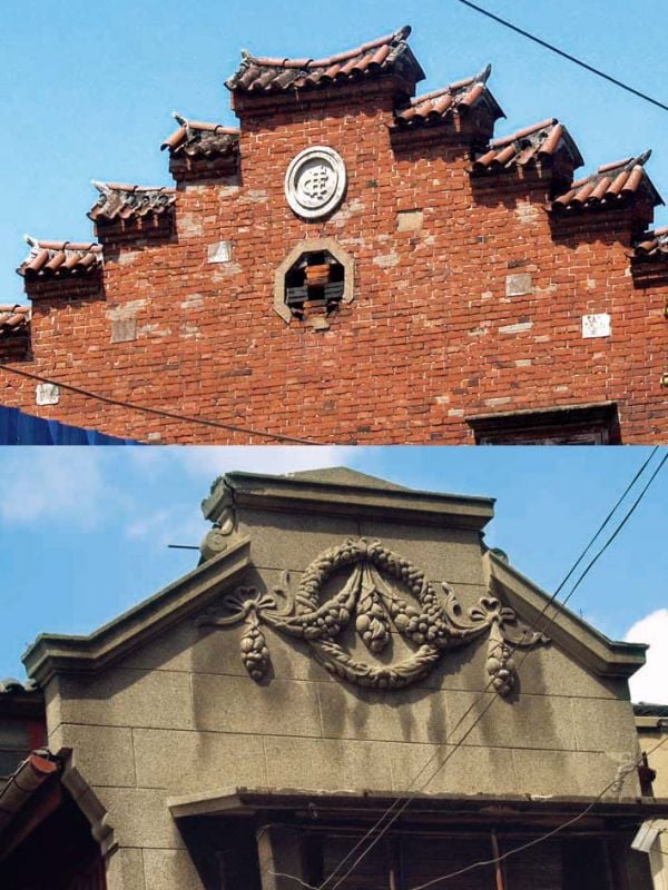 Book cover of Shanghai Shikumen, with a residential building, with trees to front. Published by Tongji University Press.