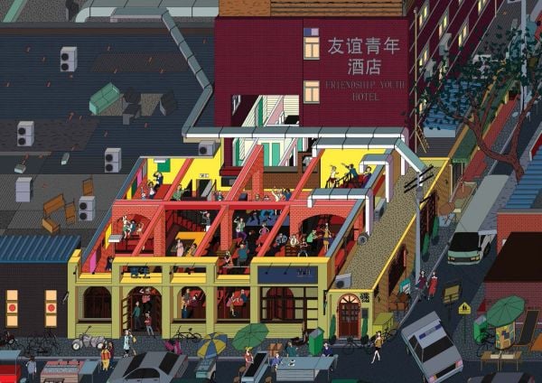 Book cover of A Little Bit of Beijing: Sanlitun; with an aerial view of city. Published by Tongji University Press.