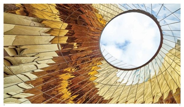 Book cover of Ennead Architects, Architecture of the Cosmos: Shanghai Astronomy Museum, with an aerial plan of interior of building. Published by Tongji University Press.