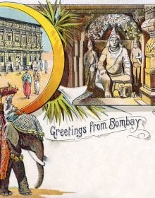 Book cover of Paper Jewels: Postcards from the Raj, with two Indian men: one with sword and one carrying a sack. Published by Mapin Publishing.