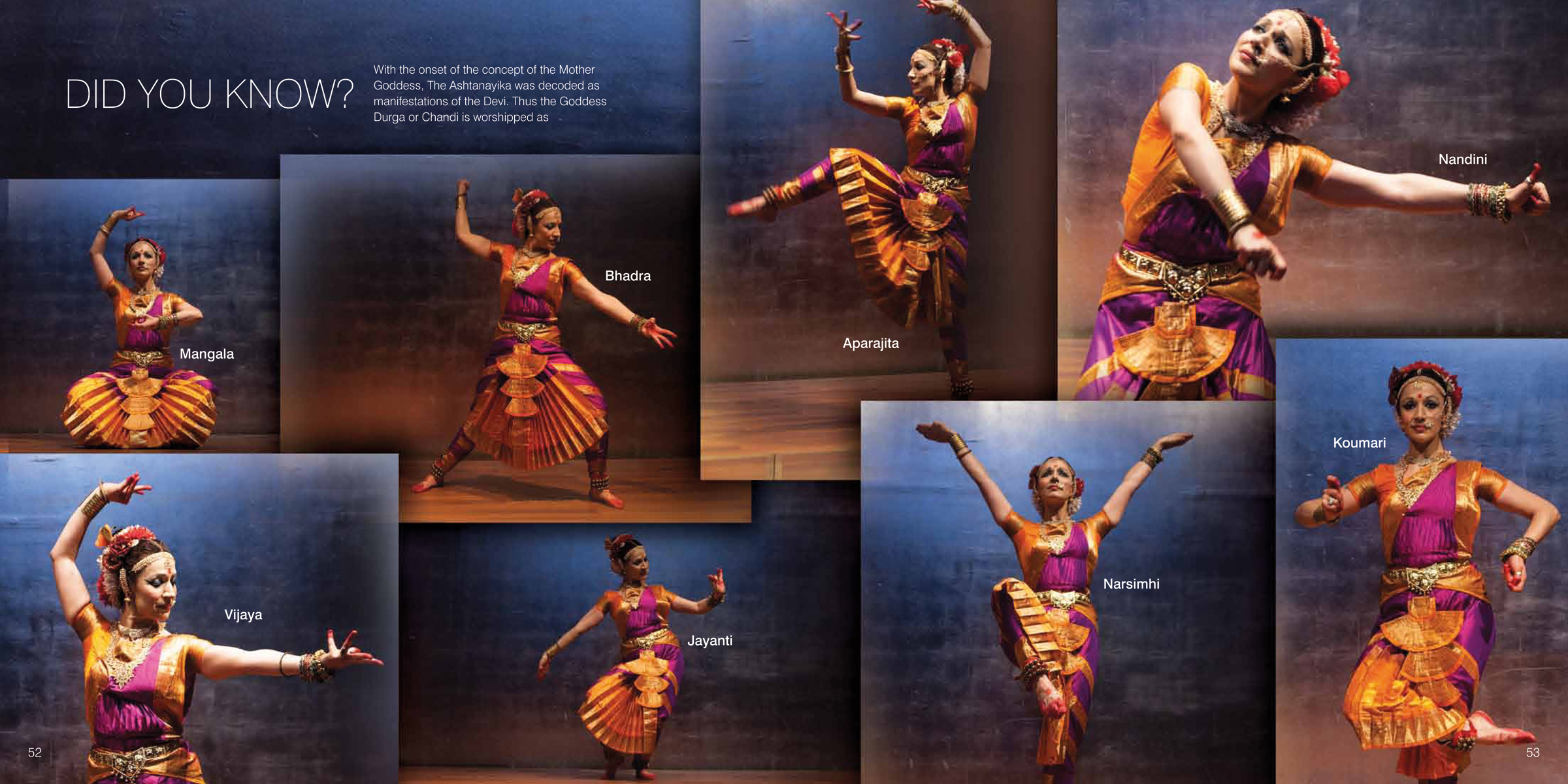 Indian dancer Sohini Roychowdhury in red robes in expressive dance posse on black and grey patterned cover with Dancing With The Gods in fine white font