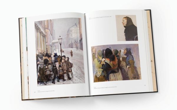 Book cover of Christian Krohg: Pictures that captivate; featuring a painting of a child sitting at a table eating and drinking. Published by National Museum, Oslo.