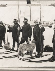 Shutter shape of shots from arctic expedition, on black cover, THE NANSEN PHOTOGRAPHS, in white font below.