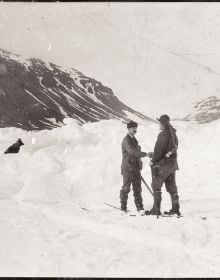 Shutter shape of shots from arctic expedition, on black cover, THE NANSEN PHOTOGRAPHS, in white font below.