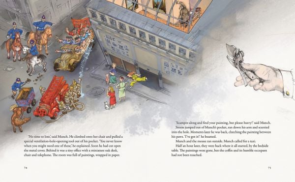 Book cover of A Mouse in Munch's House, featuring a mouse writing with a large pencil. Published by MUNCH.