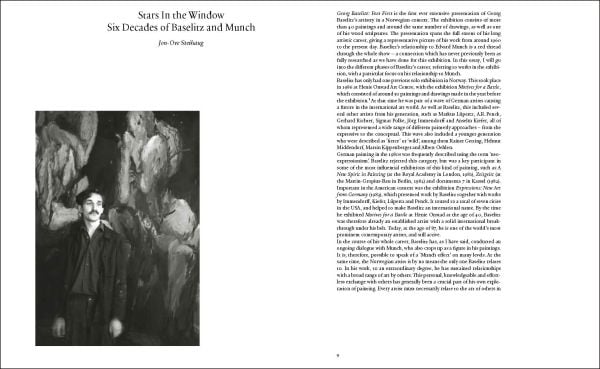 Book cover of Georg Baselitz: Feet First, featuring an upside-down painting of figures at a table. Published by MUNCH.