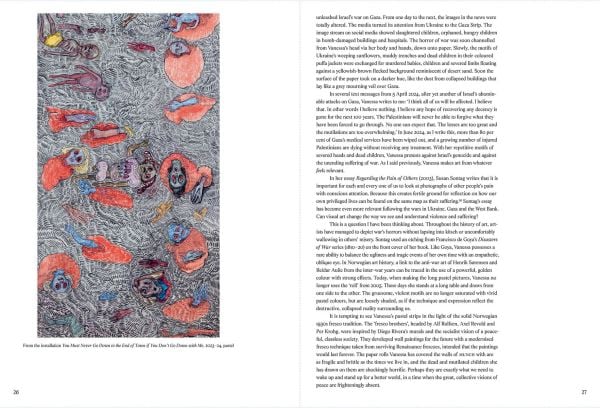 Book cover of Vanessa Baird: Go Down with Me, featuring a painting of figure standing in front of another person in bed. Published by MUNCH.