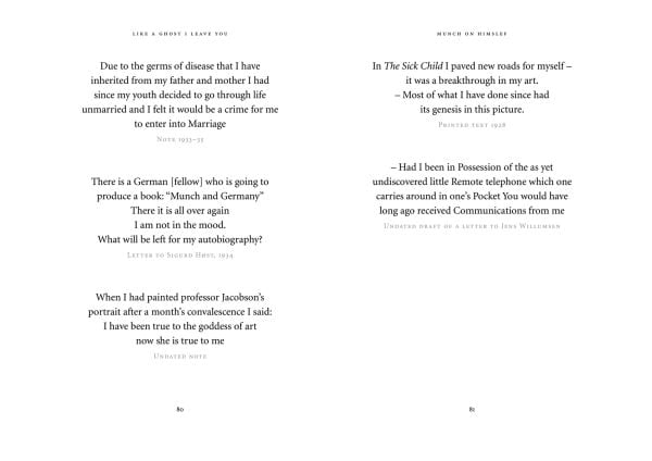 Book cover of Like a Ghost I Leave You: Quotes by Edvard Munch, with an image of the artist looking to his left. Published by MUNCH.