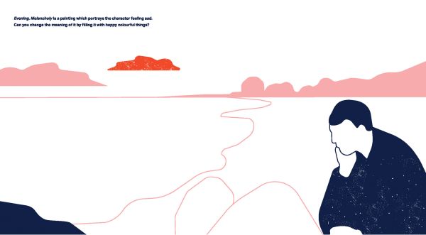 Book cover of Dominika Lipniewska's, Just Like Munch! with coloured shapes: red head, pink pencil. Published by MUNCH.