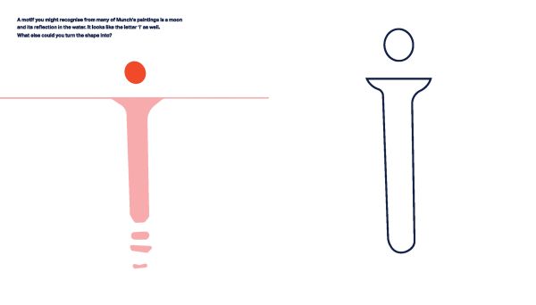 Book cover of Dominika Lipniewska's, Just Like Munch! with coloured shapes: red head, pink pencil. Published by MUNCH.