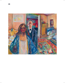 Book cover of Edvard Munch: Infinite, featuring a black and white lithograph titled 'Self-Portrait with Skeleton Arm'. Published by MUNCH.