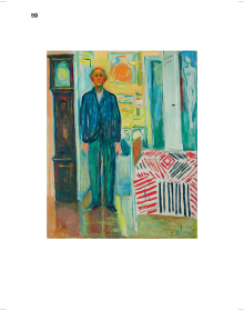 Book cover of Edvard Munch: Infinite, featuring a black and white lithograph titled 'Self-Portrait with Skeleton Arm'. Published by MUNCH.