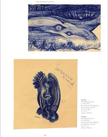 Book cover of Drawings Alan Glass: Paris 1954-1962, with blue ballpoint pen ink drawings of surrealist figures. Published by Ediciones El Viso.