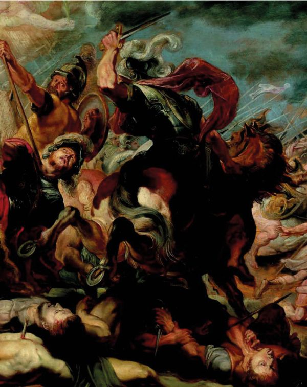 Close up of 1636 painting Prometheus, Rubens Painter of Sketches in white font to centre left