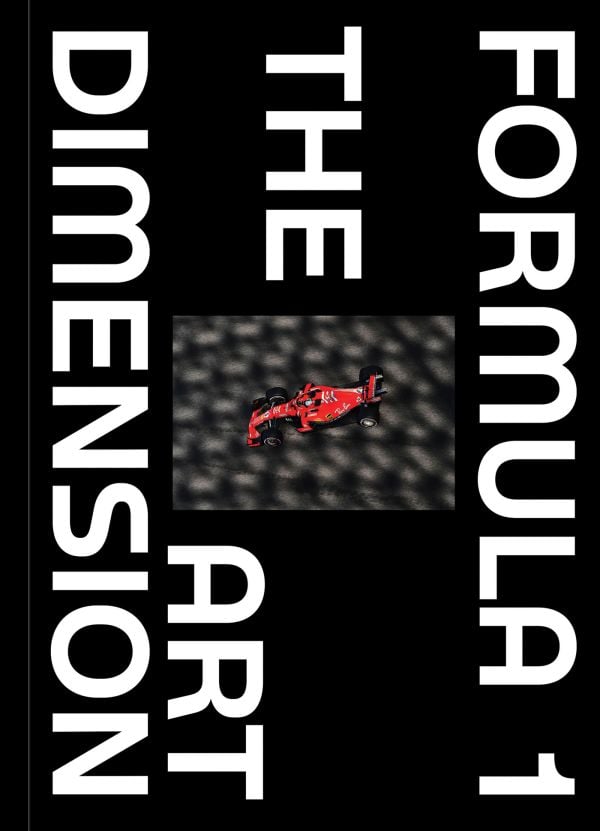 Book cover of Formula 1 - The Art Dimension; with a red F1 Ferrari. Published by Helmin & Sorgenfri.