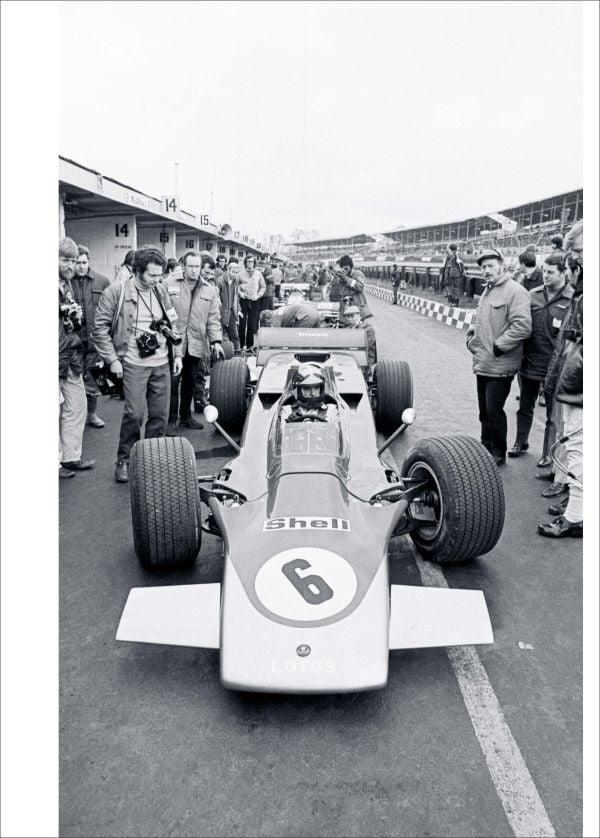 Book cover of Formula 1 - The Art Dimension; with a red F1 Ferrari. Published by Helmin & Sorgenfri.