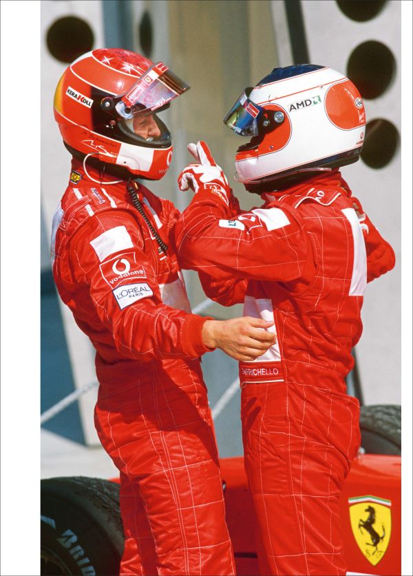 Book cover of Formula 1 - The Art Dimension; with a red F1 Ferrari. Published by Helmin & Sorgenfri.