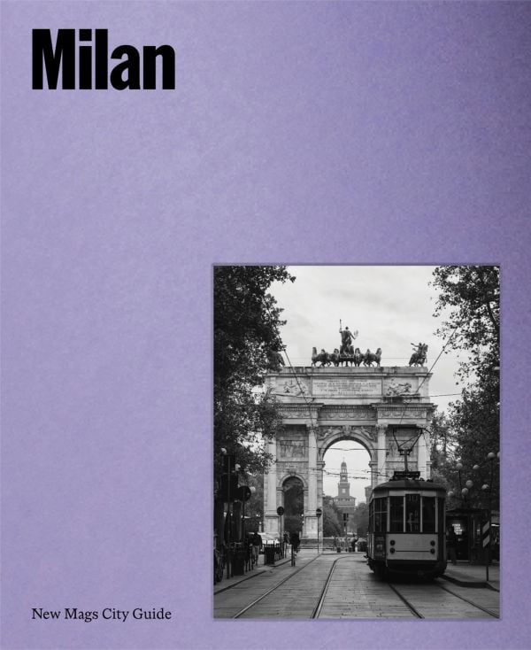 Book cover of Milan; featuring a large, arched stone gate. Published by Helmin & Sorgenfri.
