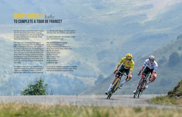 Book cover of The New Grand Tour Cookbook 2; featuring a knife and a bike wheel. Published by Helmin & Sorgenfri.