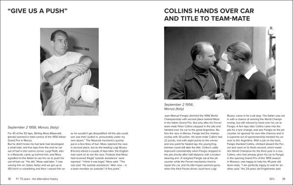 Book cover of The Alternative F1 History; featuring two red Ferrari racing cars. Published by Helmin & Sorgenfri.