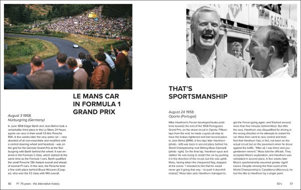 Book cover of The Alternative F1 History; featuring two red Ferrari racing cars. Published by Helmin & Sorgenfri.