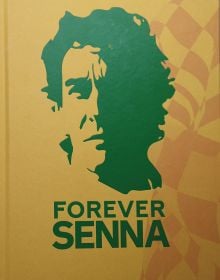 Book cover of Forever Senna; featuring the Brazilian racing driver Ayrton Senna. Published by Helmin & Sorgenfri.
