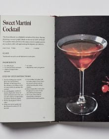 Book cover of Vermouth: A Classic Revival; featuring a cocktail, with an olive on a stick. Published by Helmin & Sorgenfri.