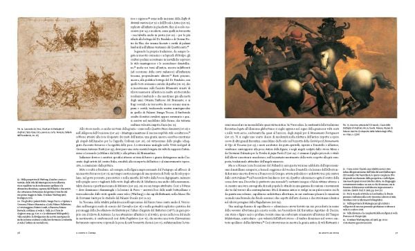 Intricately carved sculpture of bearded man with flowing hair looking to his left, Il Corpo e l’Anima in dark blue font in lower left corner.