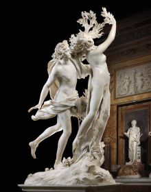 The Rape of Proserpina, sculpture by Gian Lorenzo Bernini, black cover, GALLERIA BORGHESE, SCULTURA MODERNA, in white font above.