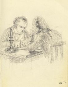 Book cover of Le carnet Meuricoffre: portraits d’Antoine Jean Gros, with a preparatory sketch of child sitting at table, with toy figures. Published by Officina Libraria.