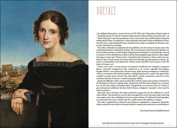 Book cover of Women Painters in Rome: Guidebook; featuring a painting of woman holding a book. Published by Officina Libraria.