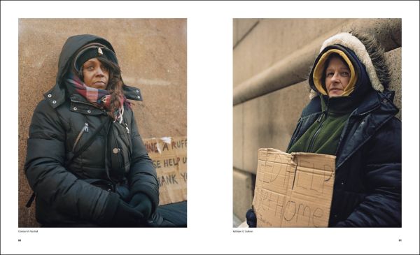 Book cover of Andres Serrano; with a homeless man laying under cardboard. Published by Silvana.