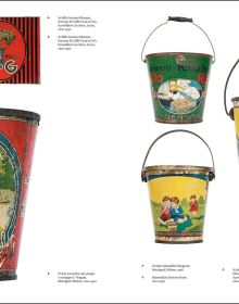 Book cover of Italian Tin Boxes: 1885-1950; with a tin with face on. Published by Silvana.