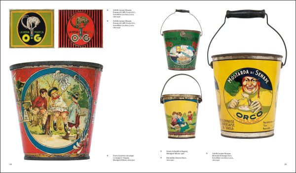 Book cover of Italian Tin Boxes: 1885-1950; with a tin with face on. Published by Silvana.