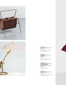 Standing industrial lamp with 3 poles with shades, on off white cover, Arredoluce in dark red font above