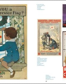 Collection of Red Cross advertising poster in various languages, to lower half, posters in black font to top white banner.