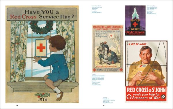 Collection of Red Cross advertising poster in various languages, to lower half, posters in black font to top white banner.