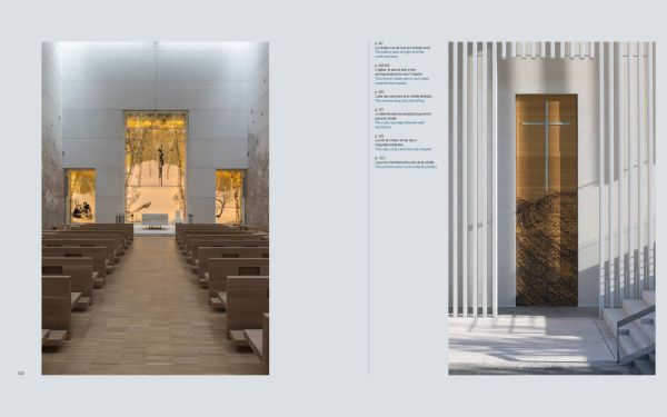 Architectural drawing of futuristic rocket like structure with extended floor platforms around top, white cover, AYMERIC ZUBLENA architecte, architect in blue and black font to top left.