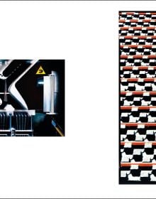 Photo of skeletal inside of cigarette factory during its construction with eerie shafts of light beaming through