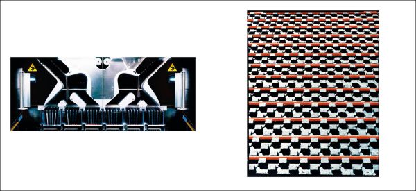 Photo of skeletal inside of cigarette factory during its construction with eerie shafts of light beaming through