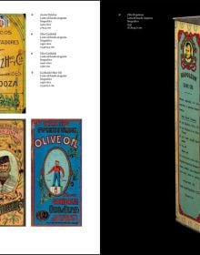 Book cover of Italian Olive Oil Tins: Guatelli Collection; featuring colourful print of a person holding a tin of olive oil. Published by Silvana.
