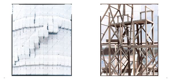 Aerial view of geometrical top of Gasometro, Carlo Valsecchi Gasometro M.A.N. n. 3 in dark grey font above