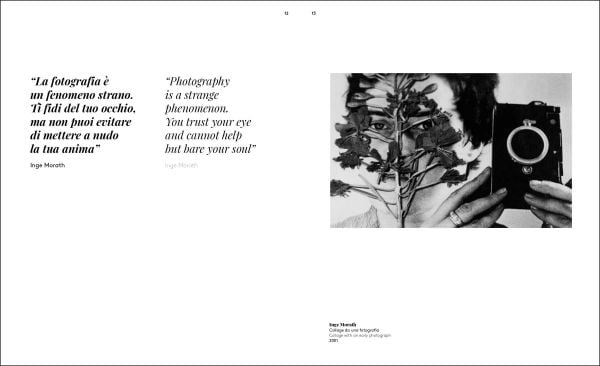 Book cover of Inge Morath; featuring a self portrait photograph of the photographer holding camera. Published by Silvana.