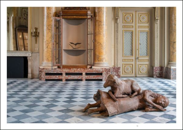 Print of nude female figure flying through starry landscape, on grey woven cover, KIKI SMITH in white font above.