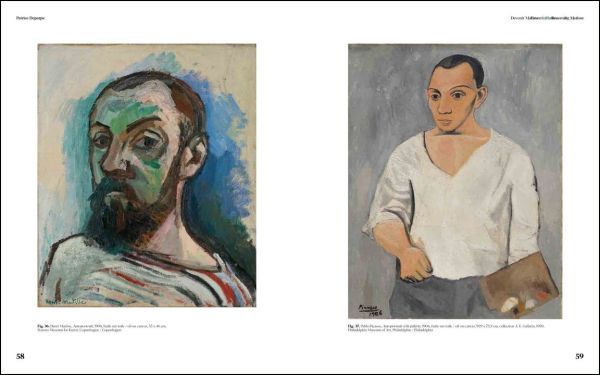 Beige sheet of paper with watercolour paint marks and sketches on white cover, Becoming Matisse in coral font above